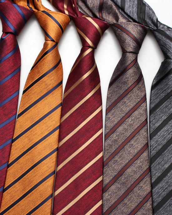 Men's trendy striped jacquard polyester silk ties, professional formal tie manufacturer wholesale.