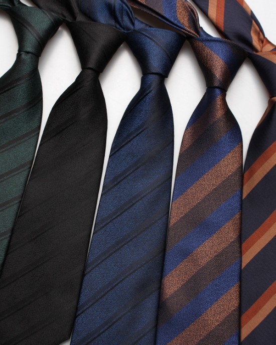 Men's trendy striped jacquard polyester silk ties, professional formal tie manufacturer wholesale.