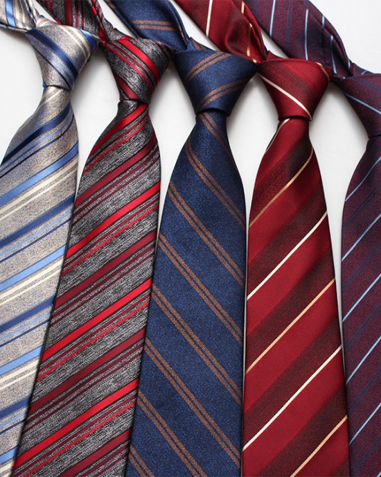 Men's trendy striped jacquard polyester silk ties, professional formal tie manufacturer wholesale.
