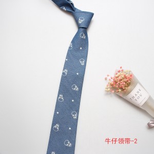 Factory-new narrow-fit casual men's and women's ties. Denim cotton printed logo ties, wholesale.