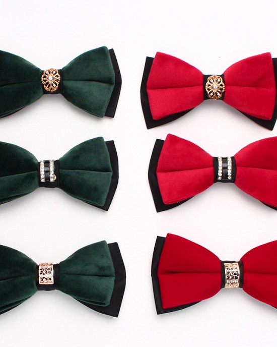 Lei'er men's wedding dress photoshoot bow tie, Chinese-style stylish, burgundy, navy blue, metal diamond bow tie.
