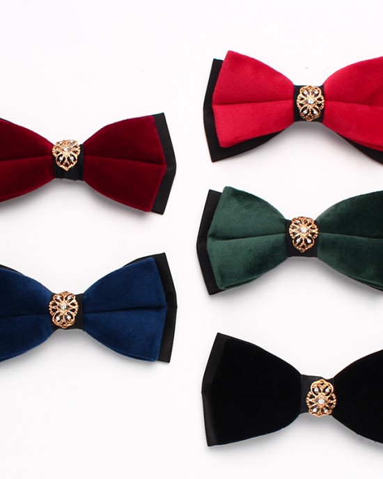 Lei'er men's wedding dress photoshoot bow tie, Chinese-style stylish, burgundy, navy blue, metal diamond bow tie.