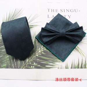 New retro-fashionable men's tie sets, polyester silk ties, bow ties, and square handkerchiefs for three-piece suits, available for wholesale.