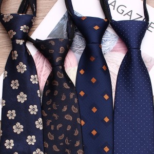 Blue business zipper ties, 8cm polyester casual jacquard casual tie, easy-pull tie manufacturers.
