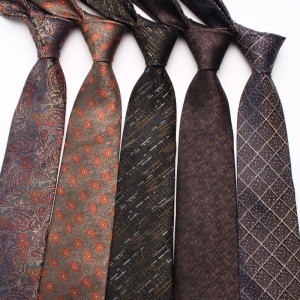 New brown series striped floral patterned men's retro business and fashionable polyester hand-tied ties, wholesale.