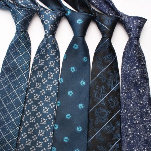 New Navy Blue Series Ties, Business Fashion Diagonal Striped Small Floral Pattern, 8cm Polyester Silk Ties, Wholesale & In Stock