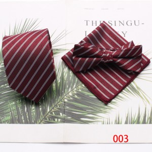 Burgundy retro men's tie, bow tie, and square handkerchief three-piece set, business and fashionable wedding groomsmen's tie set