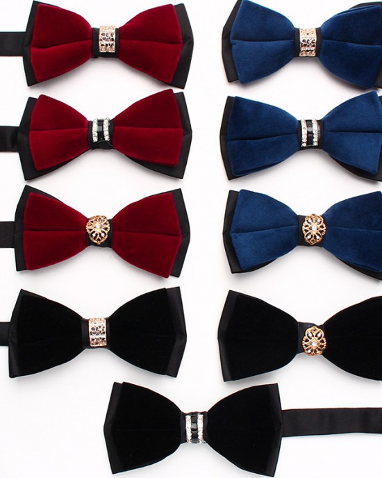 Lei'er men's wedding dress photoshoot bow tie, Chinese-style stylish, burgundy, navy blue, metal diamond bow tie.